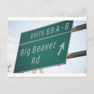Funny HIghway Signing Big Beaver Road Exit 69 Postkarte
