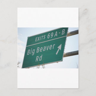 Funny HIghway Signing Big Beaver Road Exit 69 Postkarte