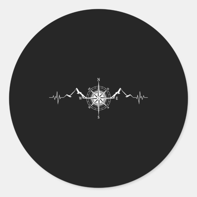 Funny Hiking Nature Mountains Wind Rose Comp Heart Runder Aufkleber (Vorderseite)