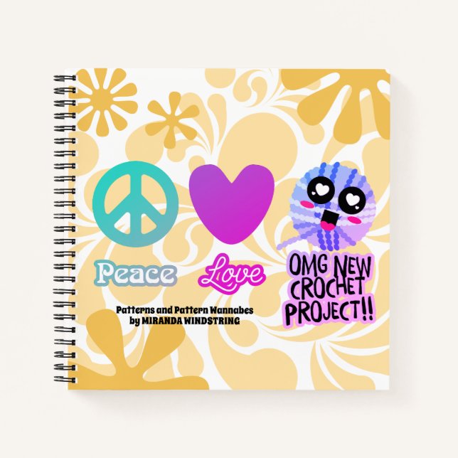 Funny Hippie Peace Liebe Häkelmuster Notebook Notizbuch (Vorderseite)