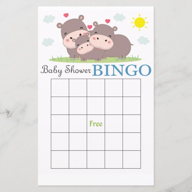 Funny Hippo baby shower carte de bingo (Devant)