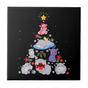 Funny Hippo Christmas Tree Xmas Hippopotamus Fliese