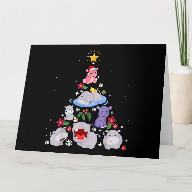 Funny Hippo Christmas Tree | Xmas Hippopotamus Karte (Vorderseite)
