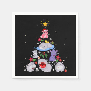 Funny Hippo Christmas Tree   Xmas Hippopotamus Serviette