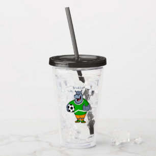 Funny Hippo Fußballspieler Cartoon Illustration Acryltrinkbecher
