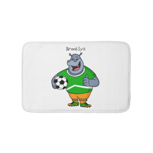 Funny Hippo Fußballspieler Cartoon Illustration Badematte (Vorderseite)