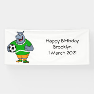 Funny Hippo Fußballspieler Cartoon Illustration Banner