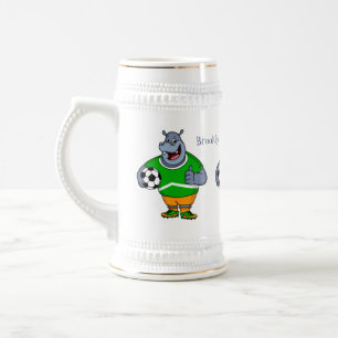 Funny Hippo Fußballspieler Cartoon Illustration Bierglas