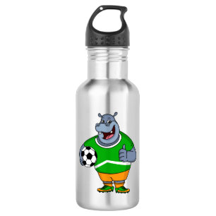 Funny Hippo Fußballspieler Cartoon Illustration Edelstahlflasche