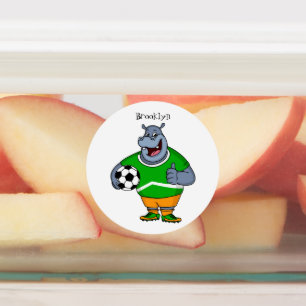 Funny Hippo Fußballspieler Cartoon Illustration Etiketten
