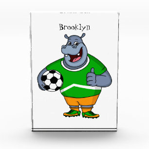 Funny Hippo Fußballspieler Cartoon Illustration Fotoblock
