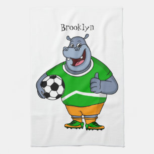 Funny Hippo Fußballspieler Cartoon Illustration Geschirrtuch