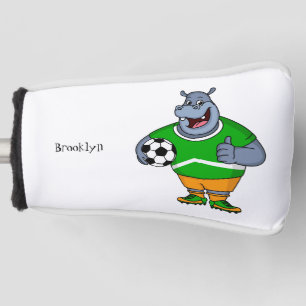 Funny Hippo Fußballspieler Cartoon Illustration Golf Headcover