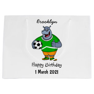 Funny Hippo Fußballspieler Cartoon Illustration Große Geschenktüte