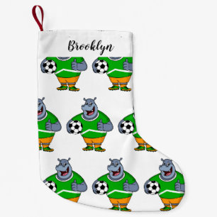 Funny Hippo Fußballspieler Cartoon Illustration Kleiner Weihnachtsstrumpf