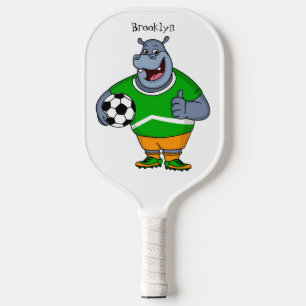 Funny Hippo Fußballspieler Cartoon Illustration Pickleball Schläger