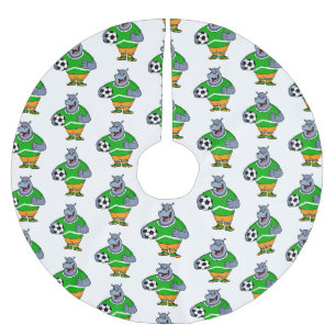 Funny Hippo Fußballspieler Cartoon Illustration Polyester Weihnachtsbaumdecke