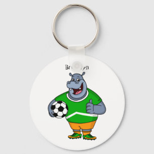 Funny Hippo Fußballspieler Cartoon Illustration Schlüsselanhänger