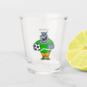 Funny Hippo Fußballspieler Cartoon Illustration Schnapsglas