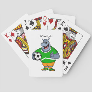 Funny Hippo Fußballspieler Cartoon Illustration Spielkarten