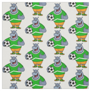 Funny Hippo Fußballspieler Cartoon Illustration Stoff