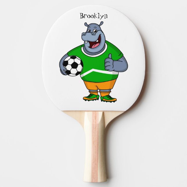 Funny Hippo Fußballspieler Cartoon Illustration Tischtennis Schläger (Vorderseite)