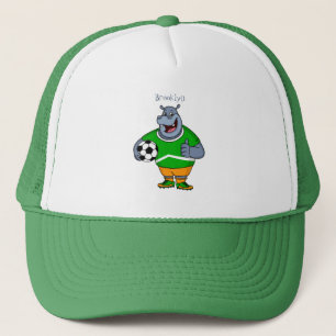 Funny Hippo Fußballspieler Cartoon Illustration Truckerkappe