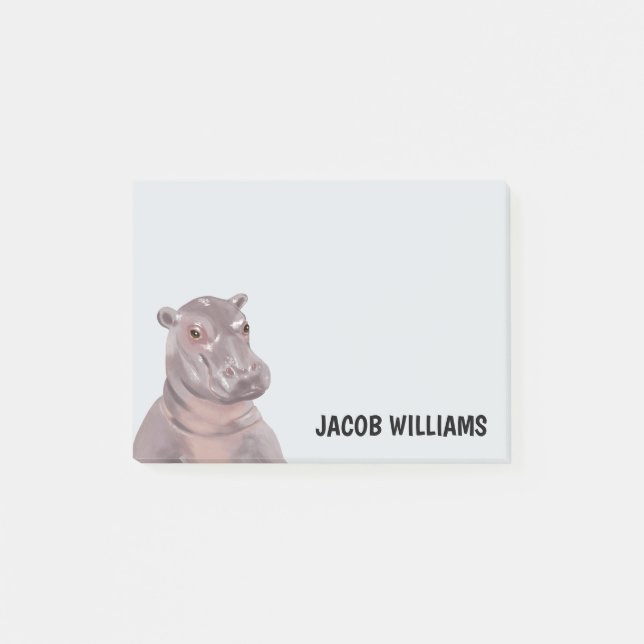 Funny Hippo Personalisierter Name   Post-it Klebezettel (Vorderseite)