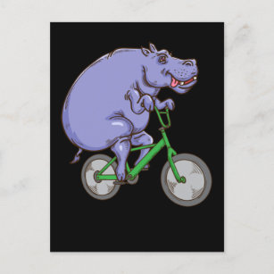 Funny Hippo Reiten Fahrrad Hippopotamus Kinder Hip Postkarte