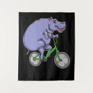 Funny Hippo Reiten Fahrrad Hippopotamus Kinder Hip Wandteppich