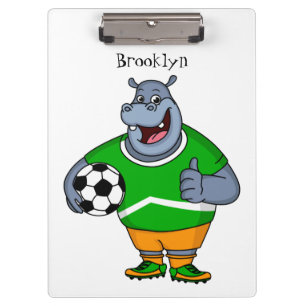 Funny hippo soccer player cartoon illustration klemmbrett