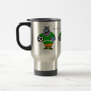 Funny hippo soccer player cartoon illustration reisebecher