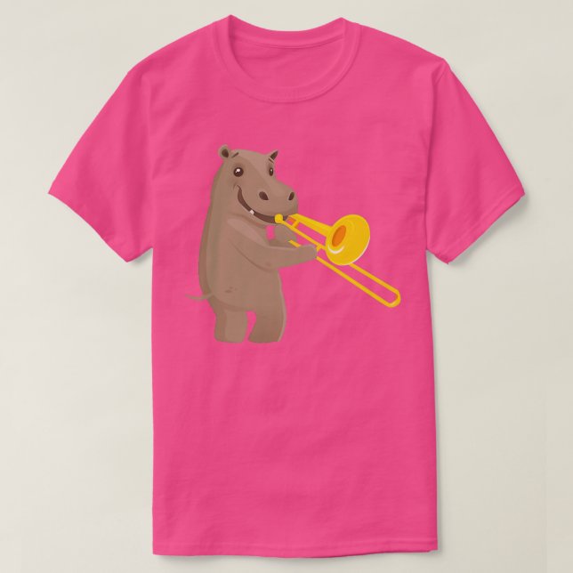Funny hippo spielte Musik mit Posaune T-Shirt (Design vorne)