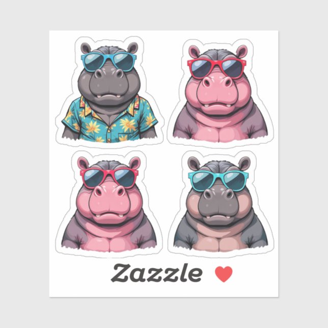 Funny Hippo Sticker Bundle Cool Hippos Pack (Blatt)