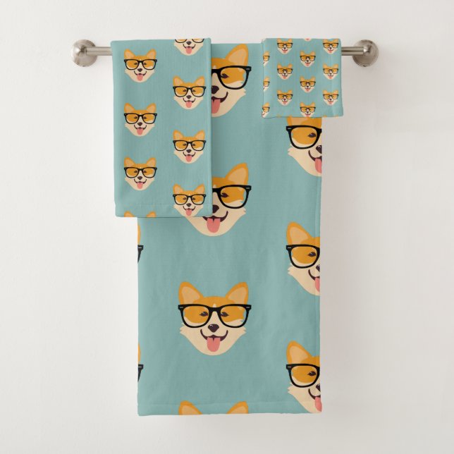 Funny Hipster Corgi Pattern Badhandtuch Set (Insitu)