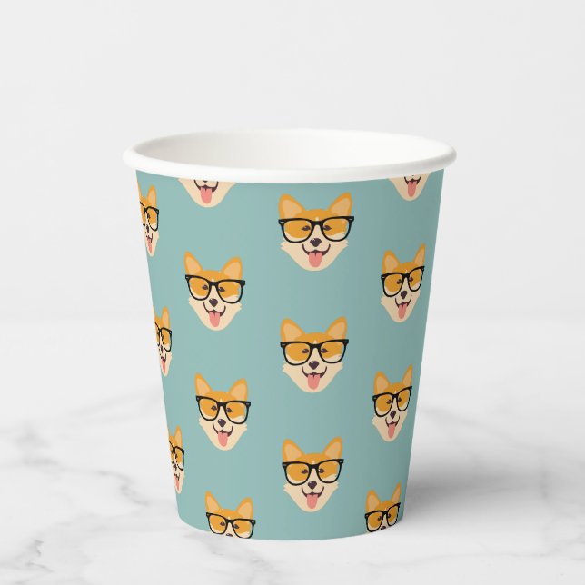 Funny Hipster Corgi Pattern Pappbecher (Vorderseite)