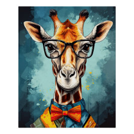 Funny Hipster Giraffe Zootiere Tiere Wildtiere Urb Poster
