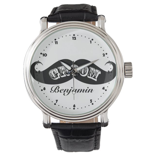 Funny Hipster Groom Mustache Armbanduhr (Vorderseite)