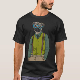 Funny Hipster Mops mit Brille Niedlicher Hund und T-Shirt