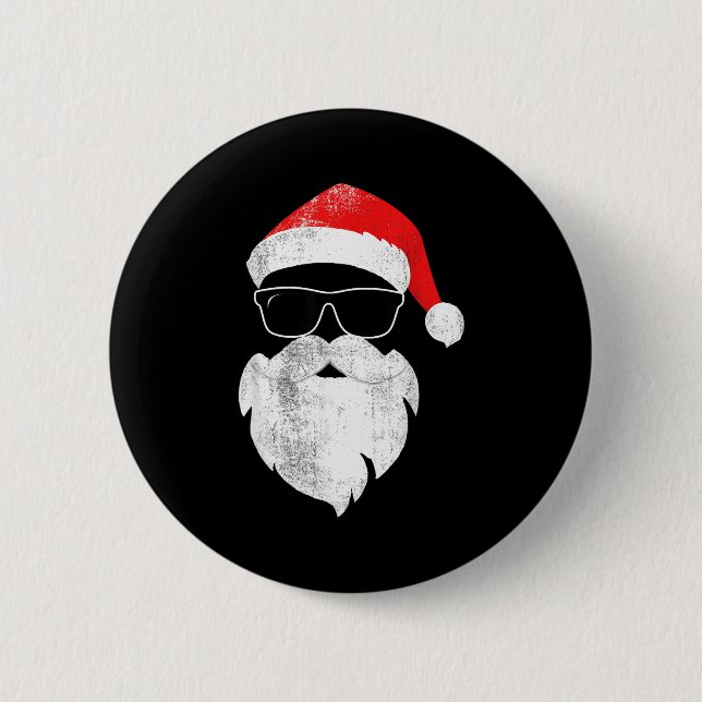 Funny Hipster Santa Face With Hat Beard &amp; Gles Button (Vorderseite)