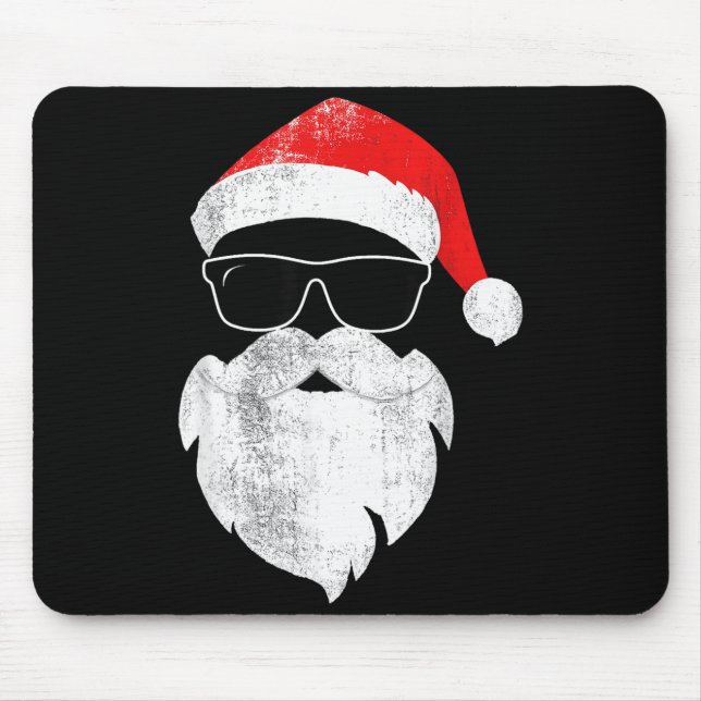 Funny Hipster Santa Face With Hat Beard &amp; Gles Mousepad (Vorne)