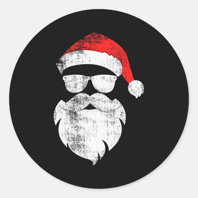 Funny Hipster Santa Face With Hat Beard &amp; Gles Runder Aufkleber (Vorderseite)