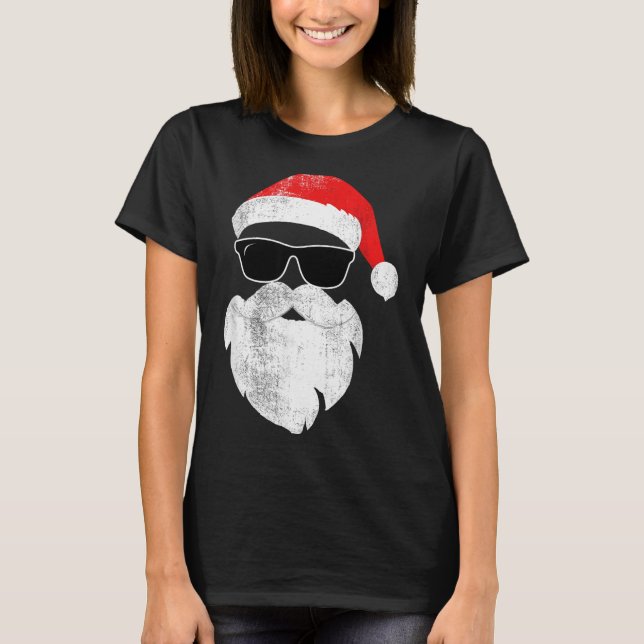 Funny Hipster Santa Face With Hat Beard &amp; Gles T-Shirt (Vorderseite)