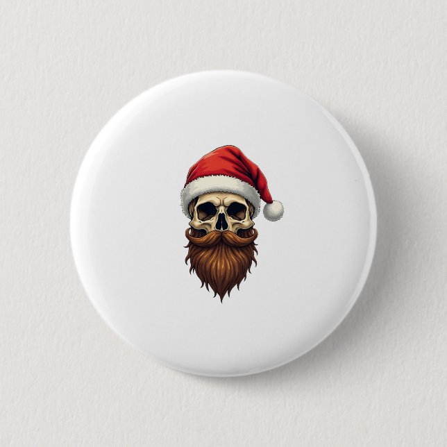 Funny Hipster Santa Skull Face With Hat Beard Chri Button (Vorderseite)