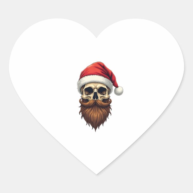 Funny Hipster Santa Skull Face With Hat Beard Chri Herz-Aufkleber (Vorderseite)