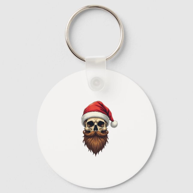 Funny Hipster Santa Skull Face With Hat Beard Chri Schlüsselanhänger (Vorderseite)