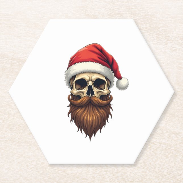 Funny Hipster Santa Skull Face With Hat Beard Chri Untersetzer (Vorderseite)