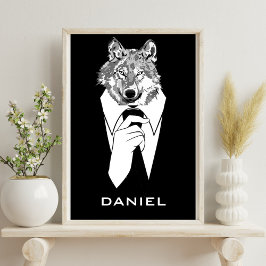 Funny Hipster Wolf mit Black Tuxedo Personalisiert Poster