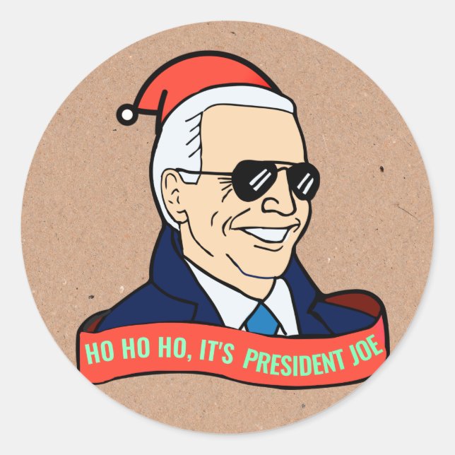Funny Ho Es ist Präsident Joe Biden Weihnachten Runder Aufkleber (Vorderseite)