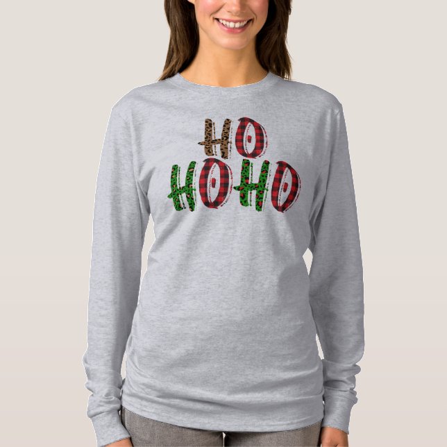 Funny Ho Ho Ho Buffalo Kariert Trendy Weihnachten T-Shirt (Vorderseite)
